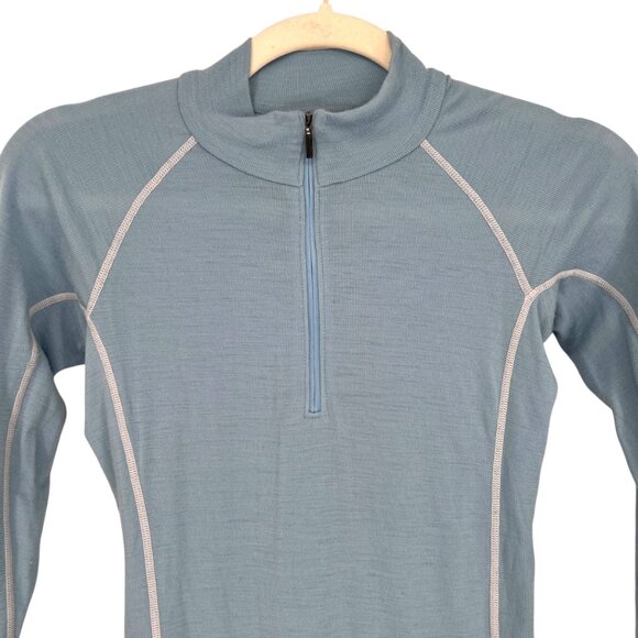 Icebreaker Skin200 Blue Merino Wool 1/4 Zip Long Sleeve Base Layer Shirt XS - Picture 2 of 15